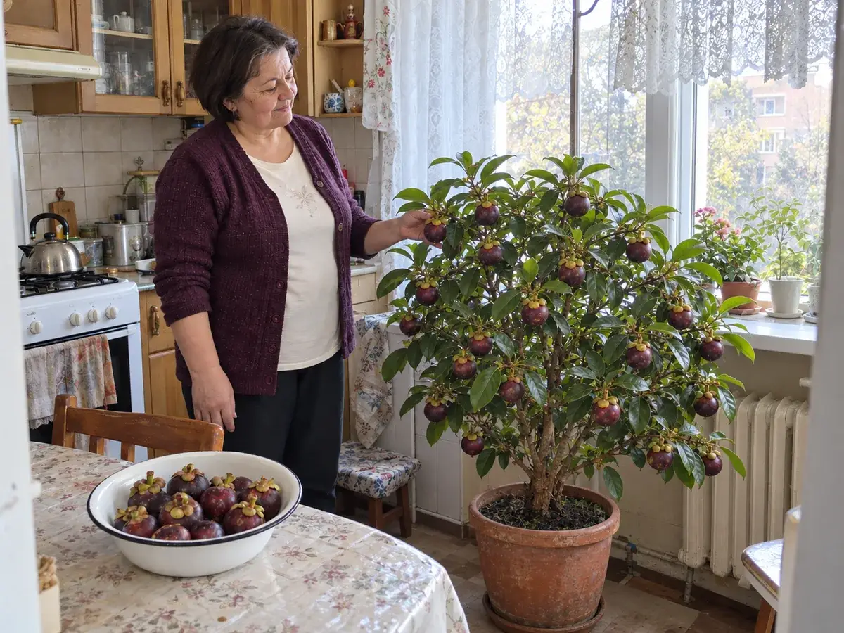 Олена біля компактного деревця на кухні